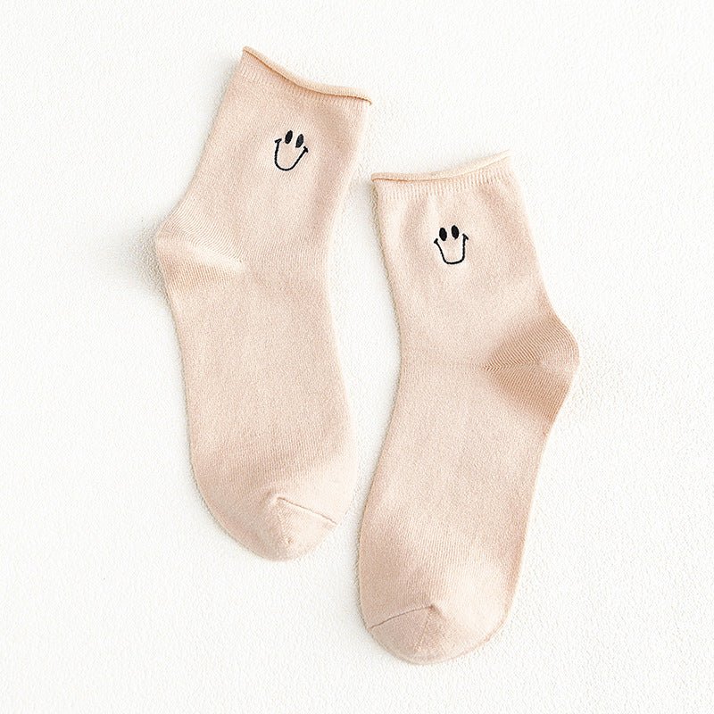 Women's Smiley Face Socks-Creamy White - LOOUZ