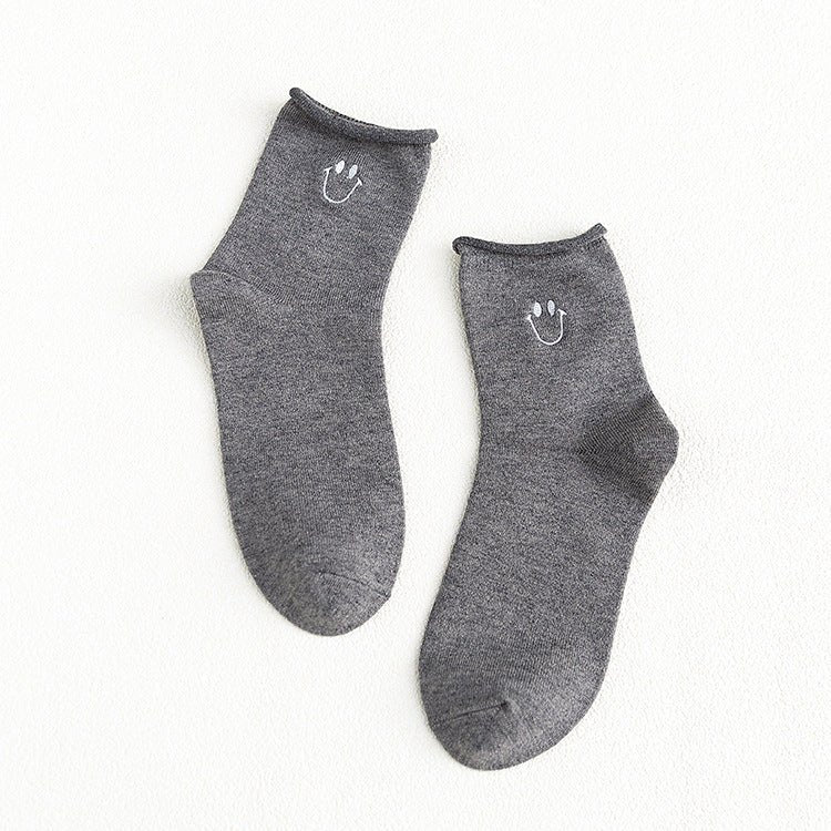 Women's Smiley Face Socks-Dark Gray - LOOUZ
