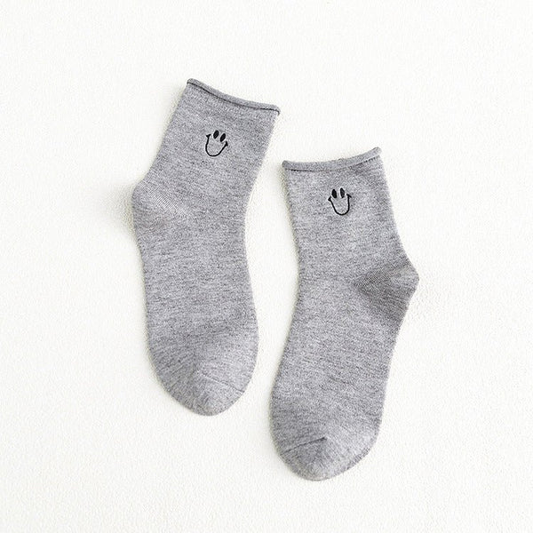 Women's Smiley Face Socks-Light Gray - LOOUZ