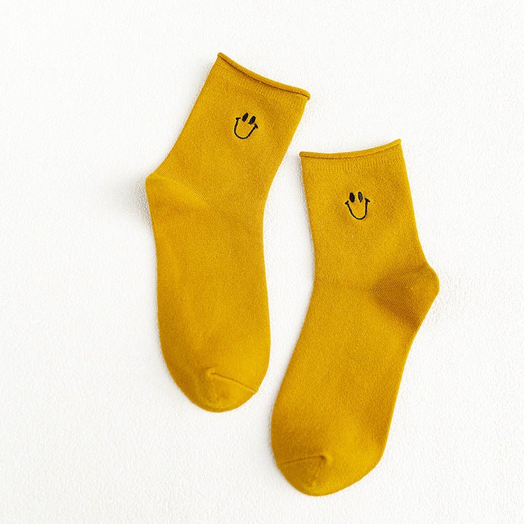 Women's Smiley Face Socks-Yellow - LOOUZ