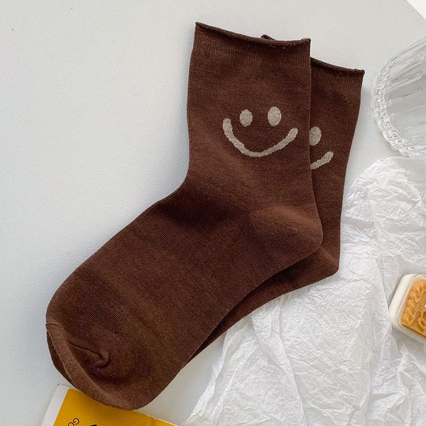 Women's Smiley Socks-Dark Brown - LOOUZ