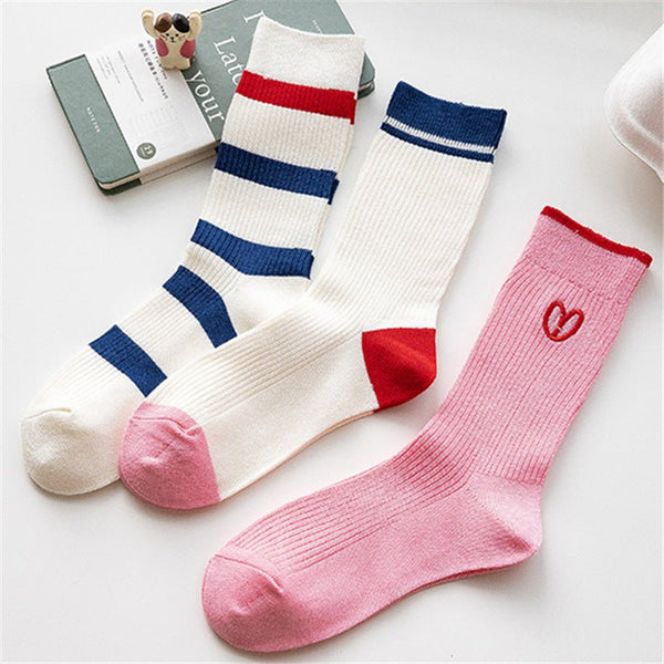 Women's Striped and Embroidery Socks - LOOUZ