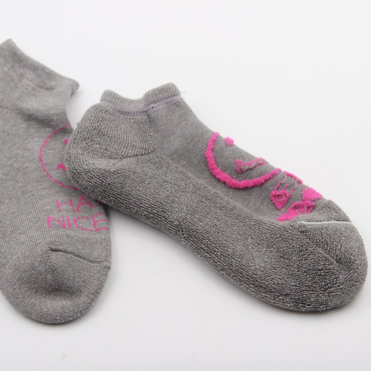 Women's Thick Smiley Gray Socks - Ankle - LOOUZ