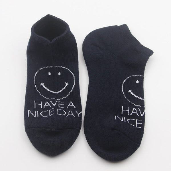 Women's Thick Smiley Navy Socks - Ankle - LOOUZ