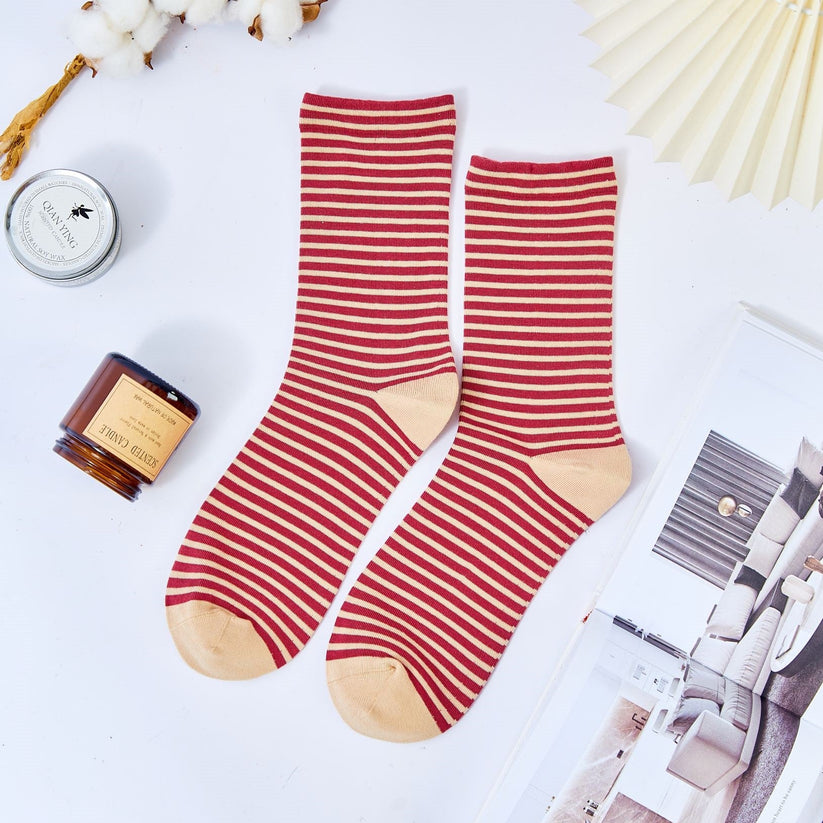 6 Pairs Women Vintage Winter Stripe Cotton Socks main image 1