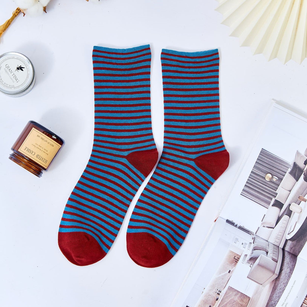 6 Pairs Women Vintage Winter Stripe Cotton Socks
