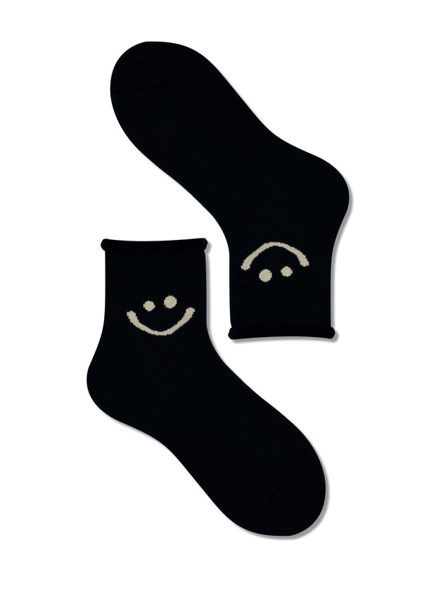 Women's Warm Smiley Face Socks-Black - LOOUZ