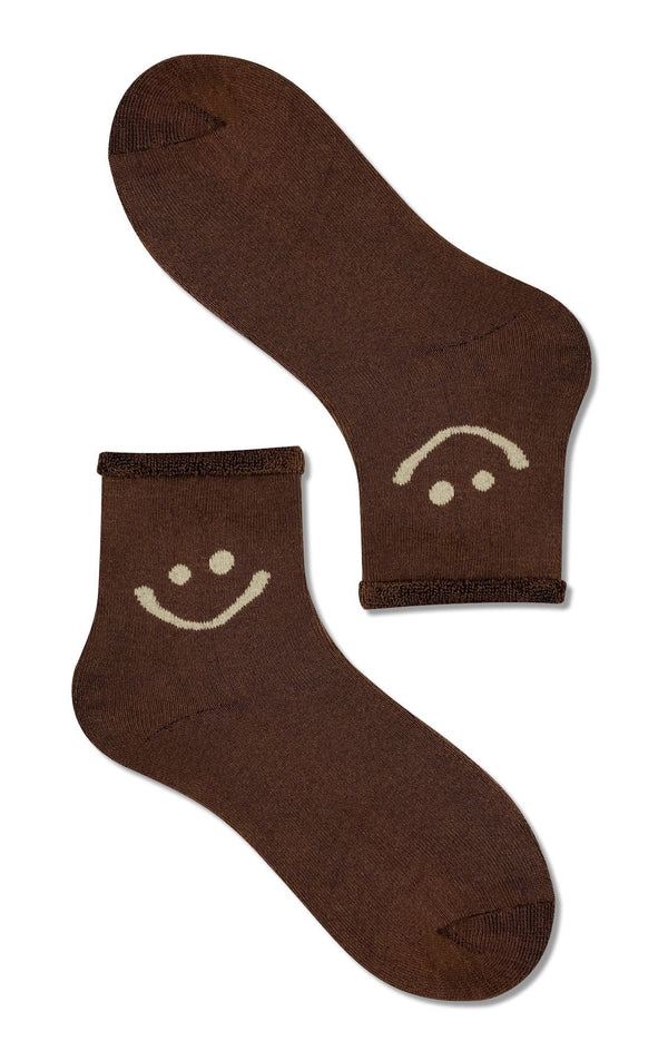 Women's Warm Smiley Face Socks-Dark Brown - LOOUZ