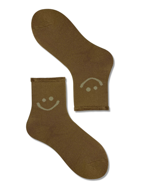 Women's Warm Smiley Face Socks-Light Brown - LOOUZ