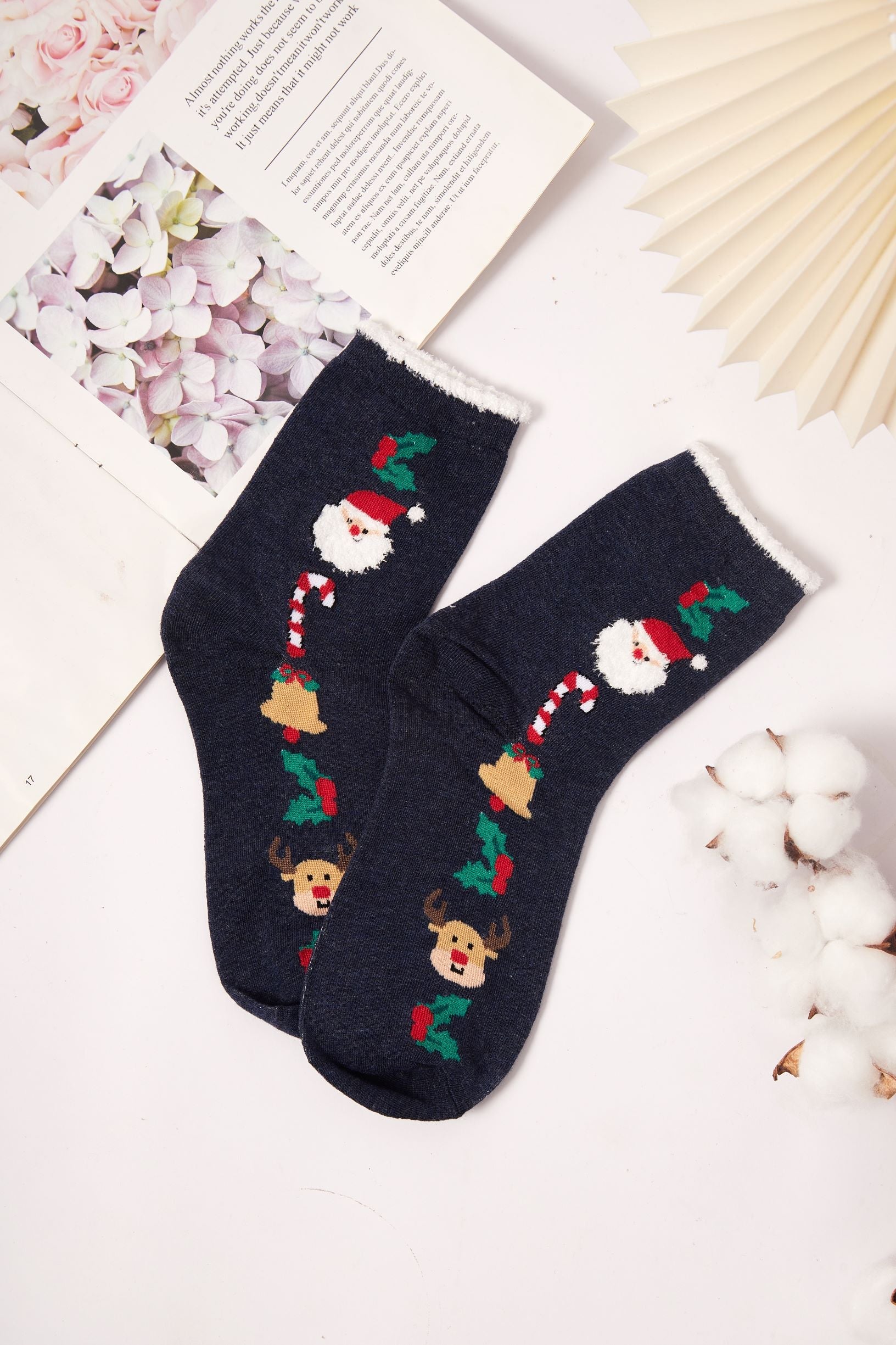 Women's Whimsical Santa and Reindeer Festive Crew Socks - LOOUZ