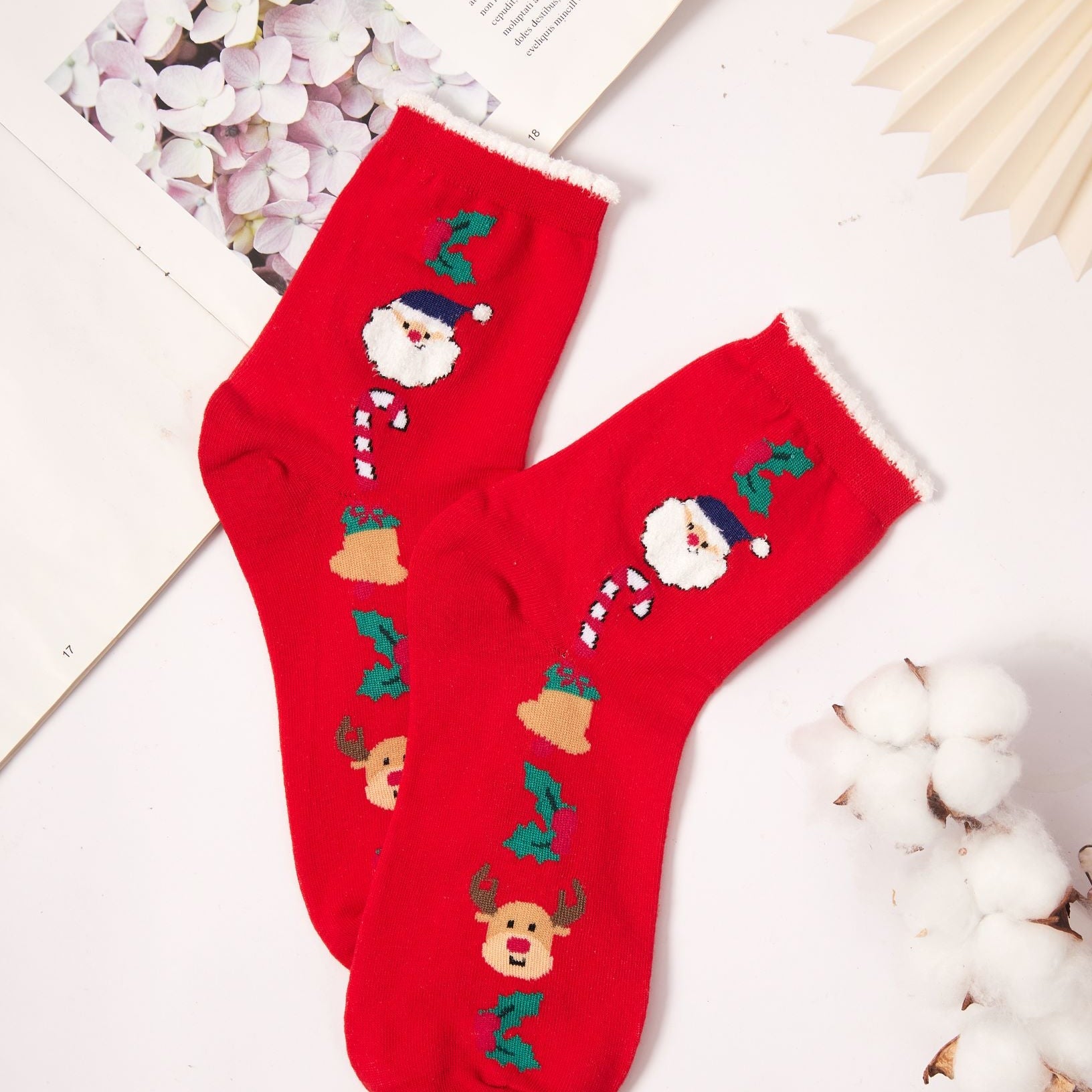 Women's Whimsical Santa and Reindeer Festive Crew Socks - LOOUZ