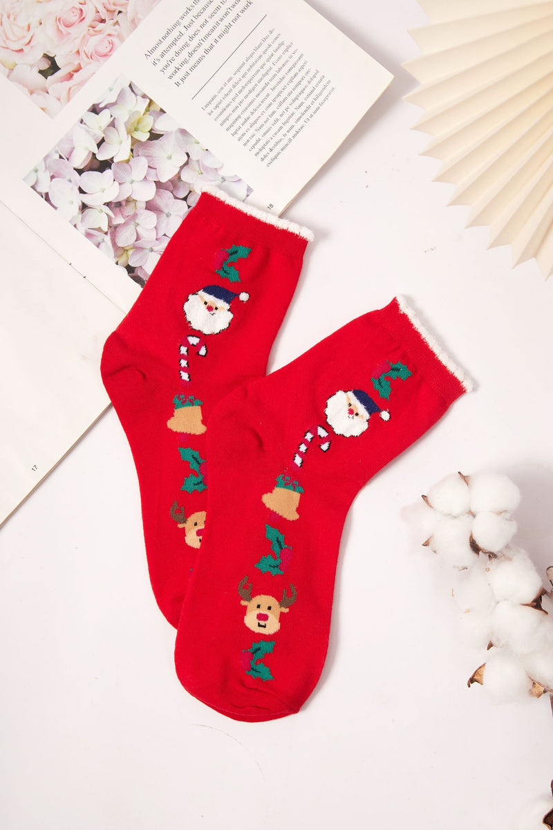 Women's Whimsical Santa and Reindeer Festive Crew Socks - LOOUZ